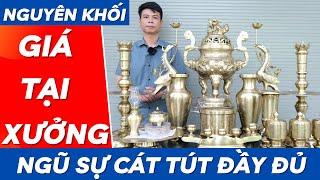 Bộ Đồ Thờ Bằng Đồng Cát Tút Đầy Đủ Trên Bàn Thờ Gia Tiên | Xưởng Đồng Đông Sơn