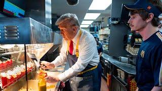 Donald Trump serves fries at McDonald's