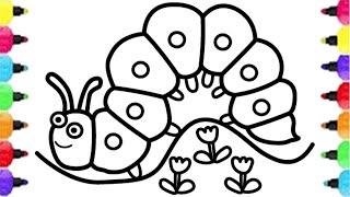 DRAWING WORM BUTTERFLY BABY AND COLORING RAINBOW WORM BUTTERFLY BABY  FOR KIDS