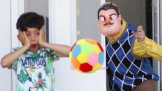 Jason and funny pretend play ball story at neighbor