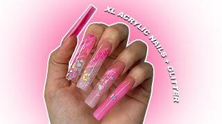  3XL Pink Acrylic Nails Marble Nail Tutorial & Chat |  VALENTINES PINK NAIL IDEAS 