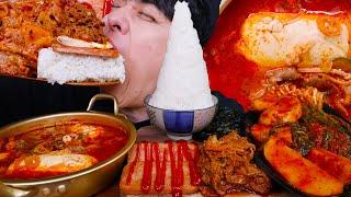 ASMR 얼큰한 차돌순두부찌개 & 스팸구이 & 제육볶음 & 김치 & 밥적당히 먹방  EVEREST MOUNTAIN RICE & SPICY STEW & KIMCHI MUKBANG