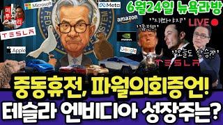 미국주식/중동휴전, 파월 하원 의회 증언/테슬라 엔비디아 구글 애플 아마존 메타 마이크로소프트 팔란티어 아이온큐 QBTS 브로드컴 CRWV 노보 LLY $tsla #tesla