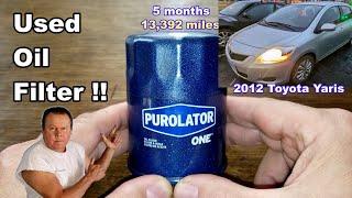 Purolator One PL14477 Oil Filter Cut Open, Used Purolator One Oil Filter Cut Open