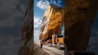 AI-Generated Scene: Gigantic Gold Nugget Transported by Truck!  | Unreal Visuals