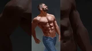 Expressive Presence: Shirtless Muscle Man in Blue Jeans | Rebelle 7 Digital Painting Time-Lapse #art