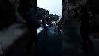 Walking between North American and the Eurasian Tectonic Plates Iceland January 2024.