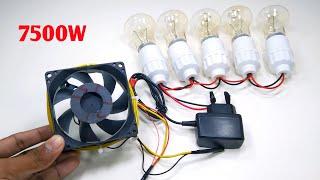 7500W Into 220V Cooling Fan Free Electricity Energy Powerful Generator Copper Coil Light Bulb