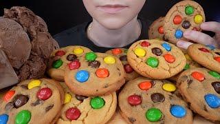 ASMR M&M Chocolate Chip Peanut Butter Candy Cookies & Brownie Chocolate Ice Cream Dessert Mukbang 먹방