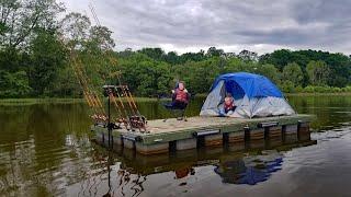 Catfishing & Camping on Floating Fishing Dock - Cheap Fishing Boat