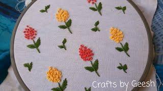 Easy all over hand embroidery design - with French Knot stitch flowers