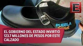 El gobierno de Puebla se promociona en zapatos escolares