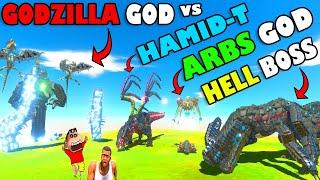 GODZILLA GOD vs ARBS GOD, HELL BOSS and HAMID-T ARMY SHINCHAN and CHOP in ANIMAL REVOLT BATTLE