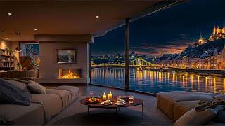 4K Luxury Apartment Overlooking the Elizabeth Bridge  Soft Jazz Piano Music for Calm & Sleep