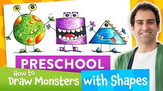 How to Draw MONSTERS with SHAPES! – Kids Drawing Lesson (Preschool)