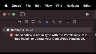 the sandbox is not in sync with the Podfile.lock. Run ‘pod install’ or update your CocoaPods .