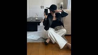 여성 가죽 크롭자켓 노카라 레더 점퍼 블루