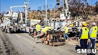 LADWP Crews Replace Wooden Power Poles with Metal Poles Along PCH in Malibu After Palisades Fire