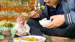 Bibi enjoys a warm meal with Dad!