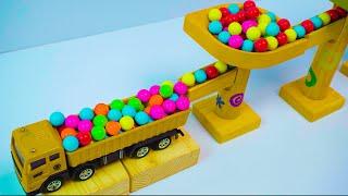 Marble Run Race  HABA Slope & Retro Makita Truck, Excavator, Garbage Truck, Dump Truck, Ambulances