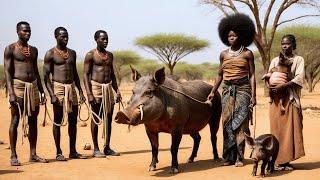 Thrilling BABOON Monkey HUNT with Hadzabe Tribe Bush People | simulizi