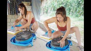 Genius girl maintains and cleans stuck electric fans