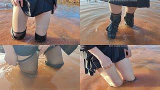 Black boots and black silk stockings wet and muddy(114)(Full video 32min 40sec)