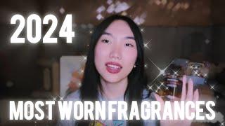 most worn scents of 2024! perfume empties & dents | ellyn smells good