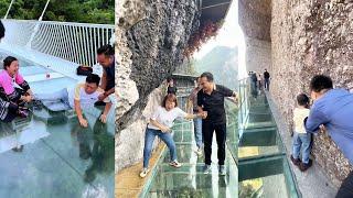 Tourist terrified by new glass walkway that cracks under weight | Scariest Cliff-side Glass Walkway