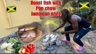 Roast fish with pop chow Jamaican style 