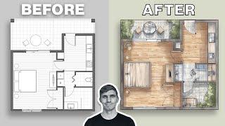 Coloured floor plan - Midjourney Tutorial