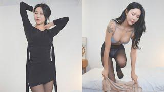 [4K] 검정 스타킹에 어울리는 데일리 룩북  Daily look book suitable for black stockings 