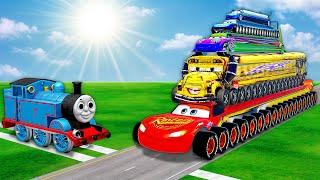 Long & Short Lightning McQueen & Miss Fritter & Pixar Cars vs Thomas the Train | BeamNG.Drive