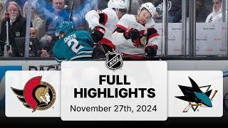 NHL Highlights | Senators vs. Sharks | November 27, 2024