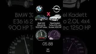 BMW 325 E36 i6 2.5L 900 HP Turbo vs Opel Kadett Turbo 2.0L 4x4 Ecotec 1250 HP