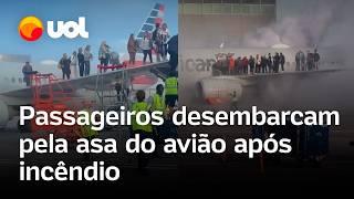 Avião pega fogo nos EUA: passageiros desembarcam pela asa da aeronave após incêndio; veja vídeo