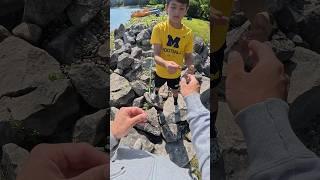 I tied his fishing hook on and he caught a giant
