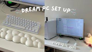 cute & cozy desk set up makeover (all white) + desk tour / couples gaming set up / game with me