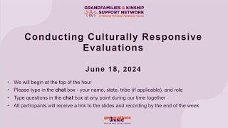 Conducting Culturally Responsive Evaluations