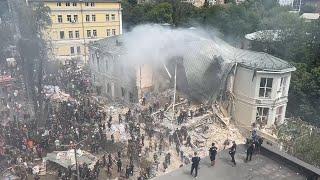 Rescuers search under rubble at Kyiv's Okhmatdyt children’s hospital following Russian strike