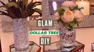 GLAM DOLLAR TREE  DIY // HOW TO GLAM UP A VASE WITH CRUSHED GLASS MIRROR