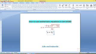 Easiest Way to Type Mathematics Equations in MS Word | technical umair sharif