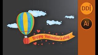 How to draw valentine's day card. In flat style. Vector illustration tutorial. 