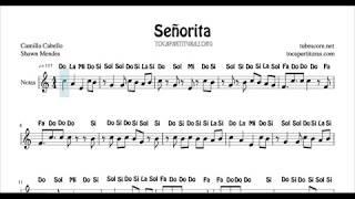 Señorita Partitura Fácil con Notas en letra Flautas Violín Oboe