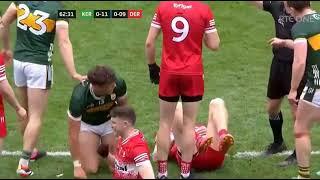 HUGE HIT  - CONOR GLASS POLEAXES DAVID CLIFFORD - DERRY V KERRY   2024 FOOTBALL CHAMPIONSHIP