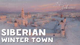 SIBERIAN WINTER TOWN ASMR AMBIENCE | Frosty Sunset, Crunching Ice & Snow, Church Bells, Horses