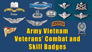 Army Airborne, Ranger, Marksmanship, Aviator, Aircrew, Combat Infantry & Medical Badges in Vietnam.