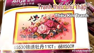 Review tranh thêu chữ thập phong cảnh hoa mẫu đơn 65530 (68x50)cm