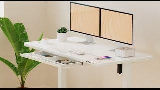 Single Motor Glass Tabletop Height Adjustable Ergonomic Standing Desk with Drawer - PrimeCables®