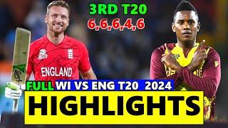 ENGLAND VS WEST INDIES 3RD T20 FULL MATCH HIGHLIGHTS 2024 | ENG VS WI